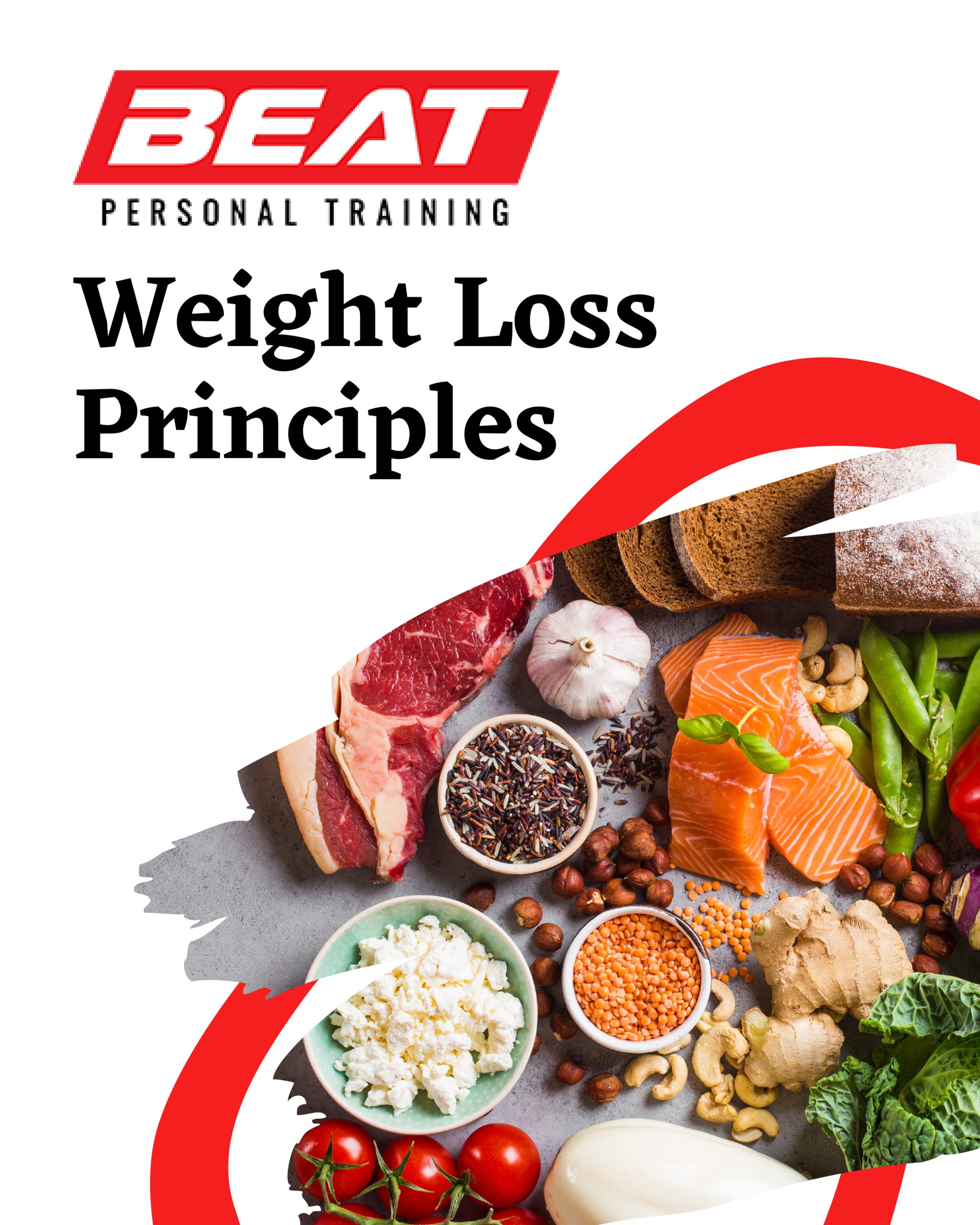 Healthy foods and Weight Loss Principles text for Beat Personal Training.